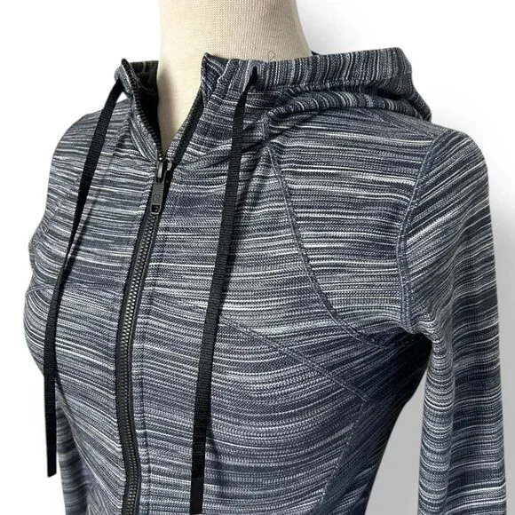 Lululemon Hooded Define Jacket Nulu Heathered Stripe Black Grey Sz 6 - Picture 3 of 8